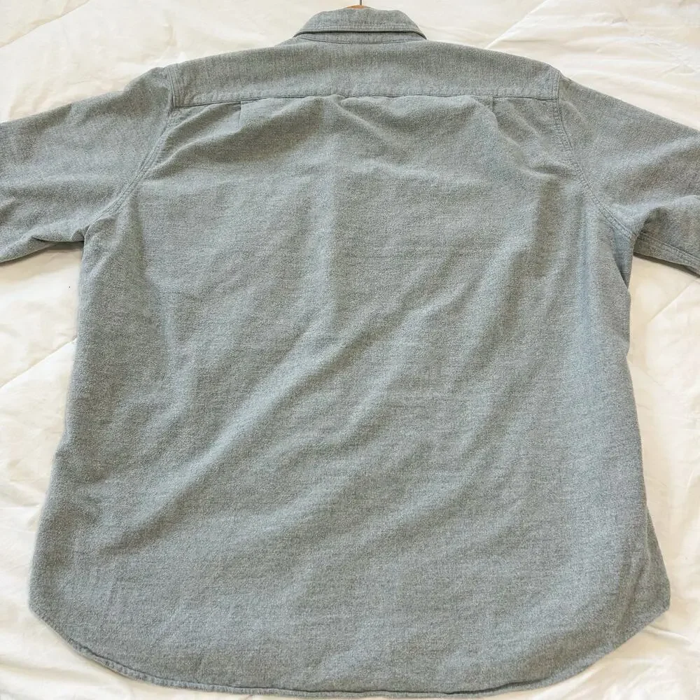 J.Crew Gray Button Down Workshirt Large 100% Cotton Elbow Patch Long Sleeve